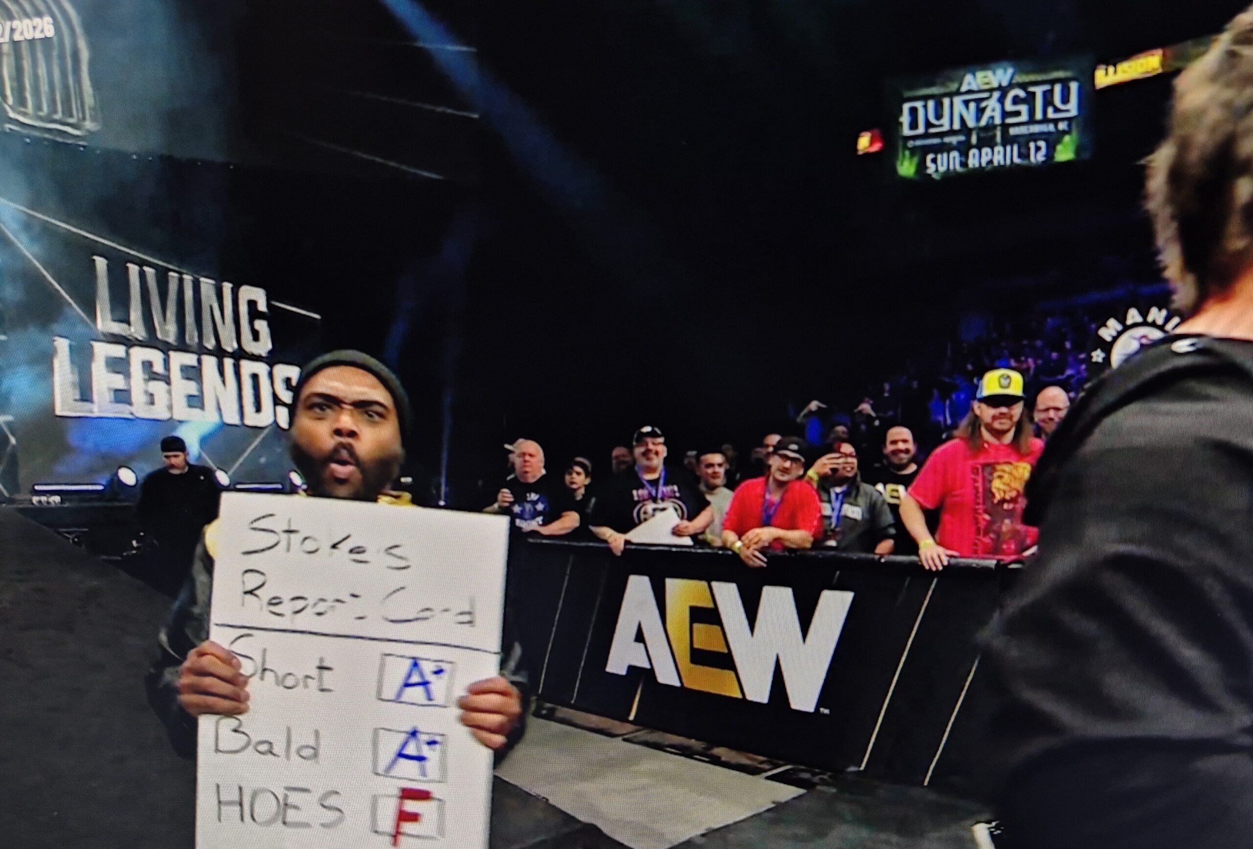 Stokely Hathaway is most unimpressed with a fan's sign
